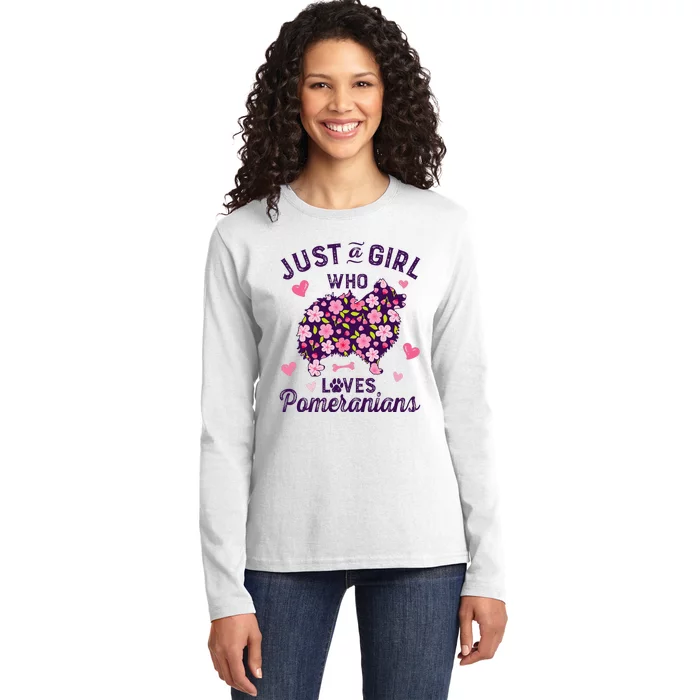 Just a Who Loves Pomeranian Gift For Dog Lover Ladies Long Sleeve Shirt