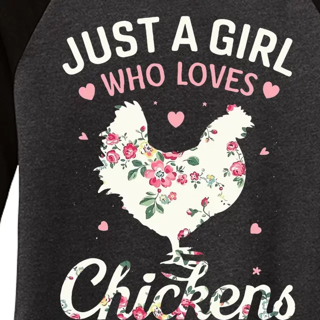 Just A Who Loves Chickens Floral Farmer Gifts Women's Tri-Blend 3/4-Sleeve Raglan Shirt