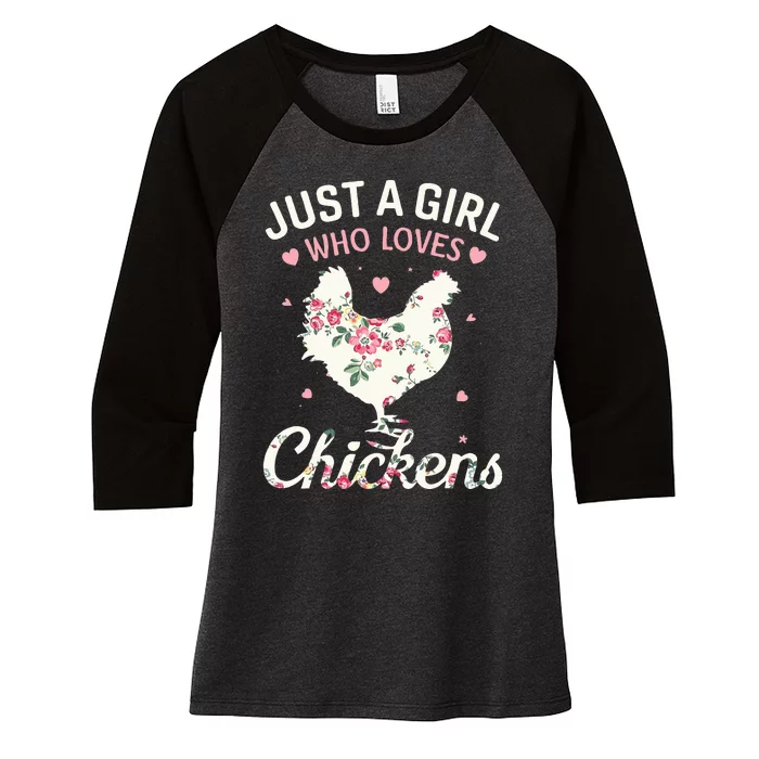 Just A Who Loves Chickens Floral Farmer Gifts Women's Tri-Blend 3/4-Sleeve Raglan Shirt