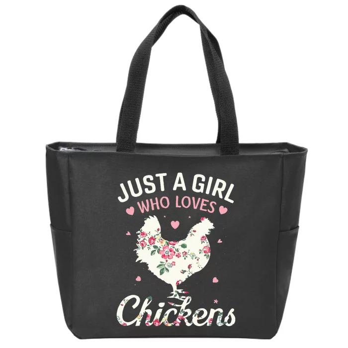 Just A Who Loves Chickens Floral Farmer Gifts Zip Tote Bag