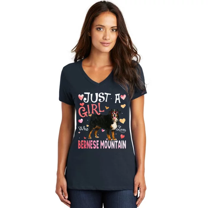 Just A Who Loves Bernese Mountain Dog Lover Women's V-Neck T-Shirt