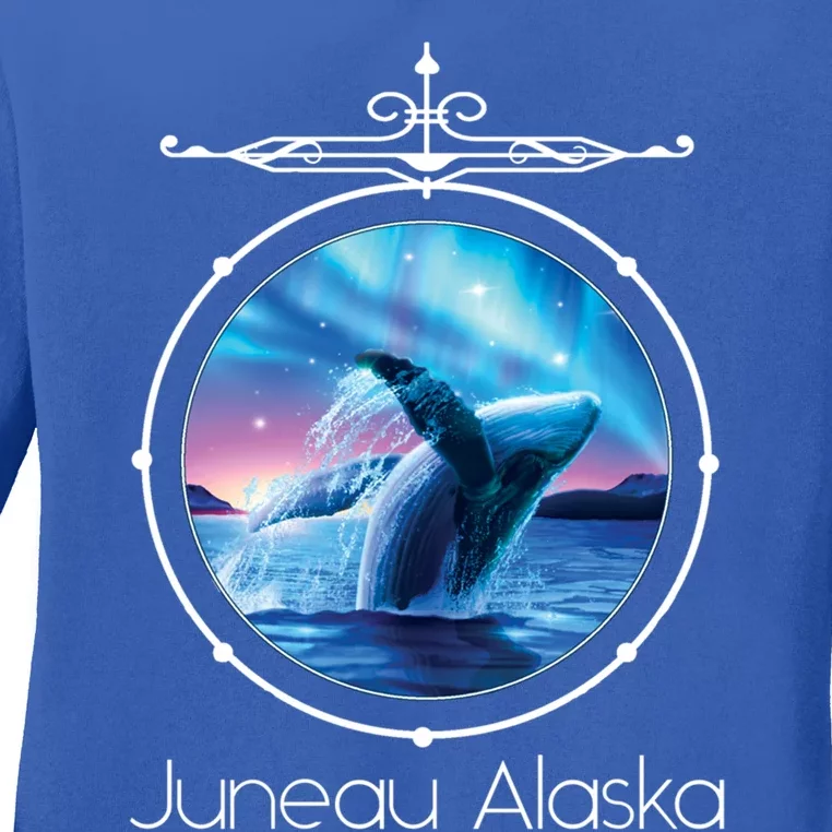 Juneau Alaska Whale Watching Aurora Borealis Souvenir Gift Ladies Long Sleeve Shirt