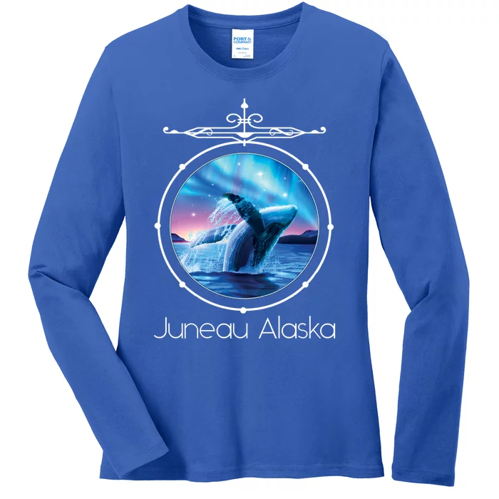 Juneau Alaska Whale Watching Aurora Borealis Souvenir Gift Ladies Long Sleeve Shirt