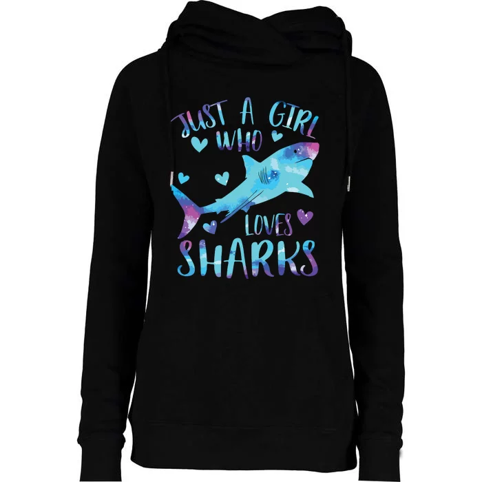 Just A Who Loves Sharks Galaxy Shark Lover Theme Womens Funnel Neck Pullover Hood