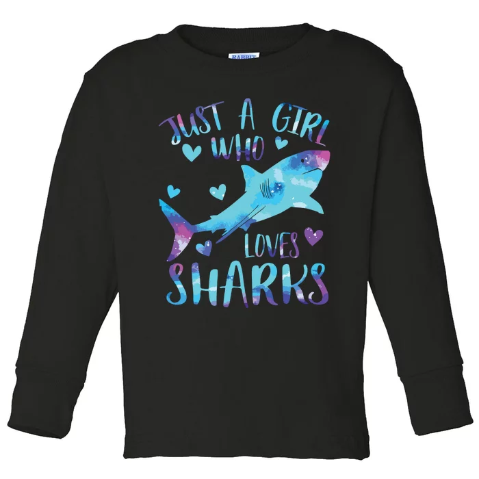 Just A Who Loves Sharks Galaxy Shark Lover Theme Toddler Long Sleeve Shirt