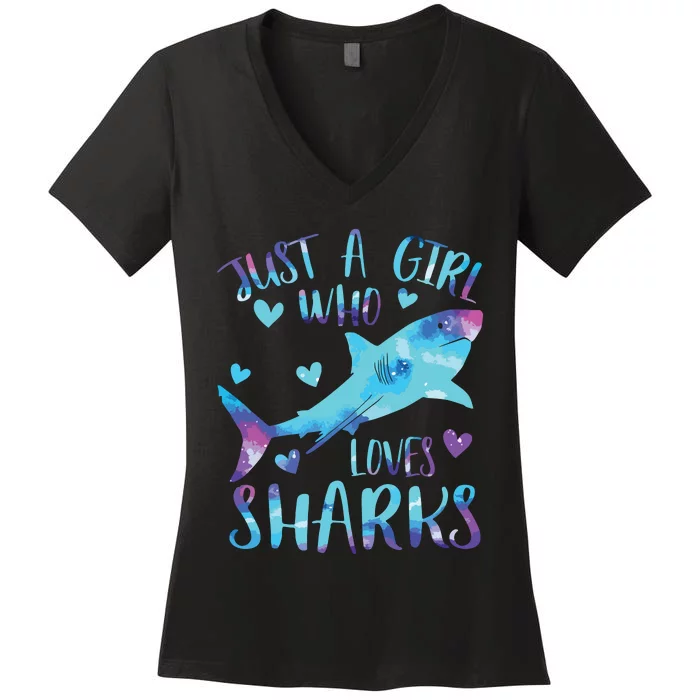 Just A Who Loves Sharks Galaxy Shark Lover Theme Women's V-Neck T-Shirt