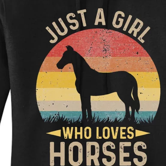 Just A Who Loves Her Horse Retro Sunset Silhouette Gift Women's Pullover Hoodie