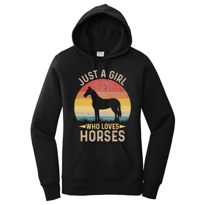 Just A Who Loves Her Horse Retro Sunset Silhouette Gift Women's Pullover Hoodie