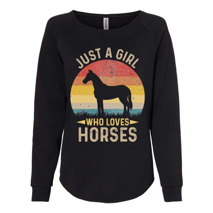 Just A Who Loves Her Horse Retro Sunset Silhouette Gift Womens California Wash Sweatshirt