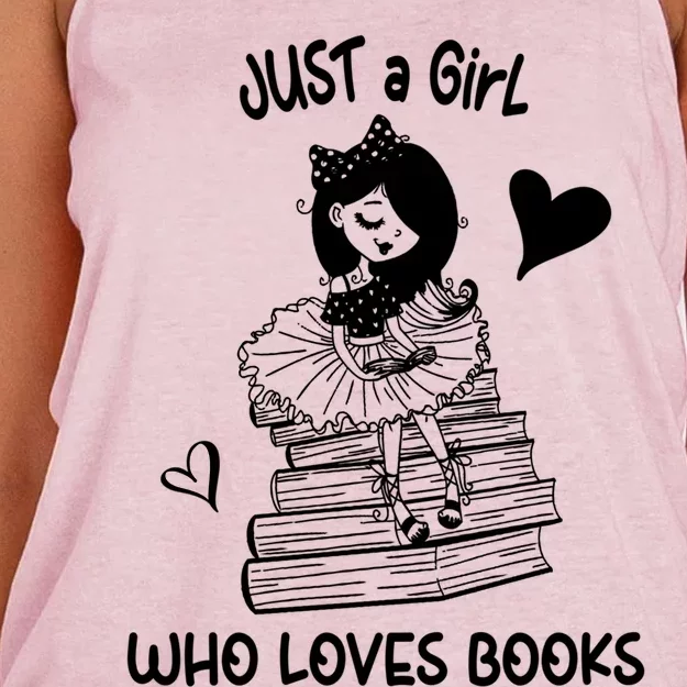 Just A Who Loves Books Reading Book Cute Heart Bookish Gift Women's Knotted Racerback Tank