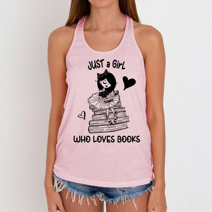 Just A Who Loves Books Reading Book Cute Heart Bookish Gift Women's Knotted Racerback Tank