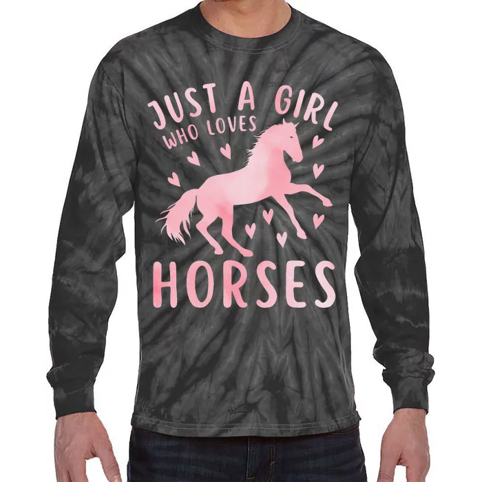 Just a Who Loves Horses Cute Pink Watercolor Horse Tie-Dye Long Sleeve Shirt