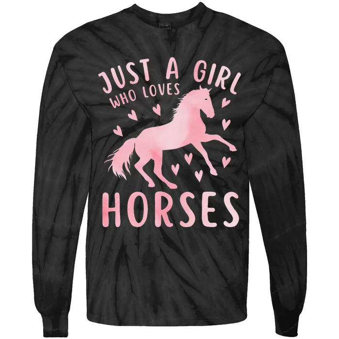 Just a Who Loves Horses Cute Pink Watercolor Horse Tie-Dye Long Sleeve Shirt