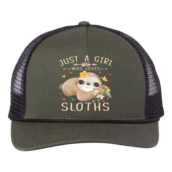 Just A Who Loves Sloths Cute Sloth Lover Gift Retro Rope Trucker Hat Cap