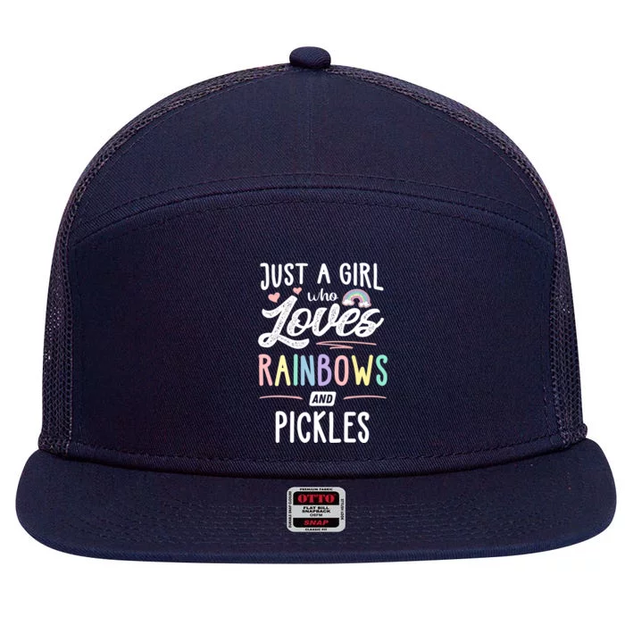 Just A Who Loves Rainbows And Pickles Rainbow Gift 7 Panel Mesh Trucker Snapback Hat