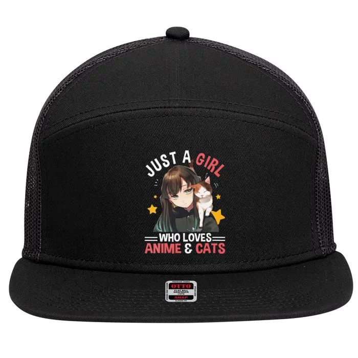 Just A Who Loves Anime & Cats Cute Gifts Teenager 7 Panel Mesh Trucker Snapback Hat