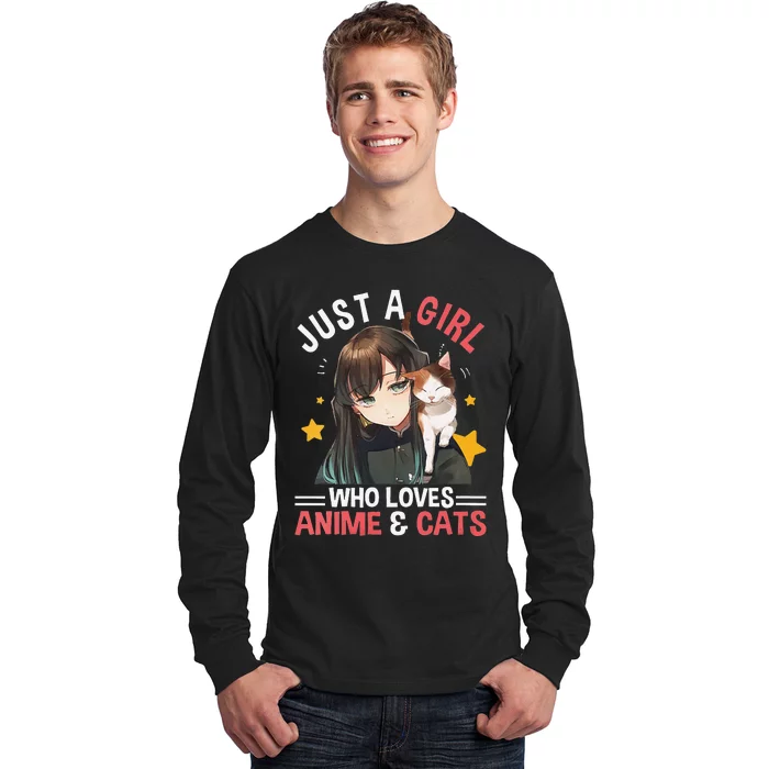 Just A Who Loves Anime & Cats Cute Gifts Teenager Long Sleeve Shirt