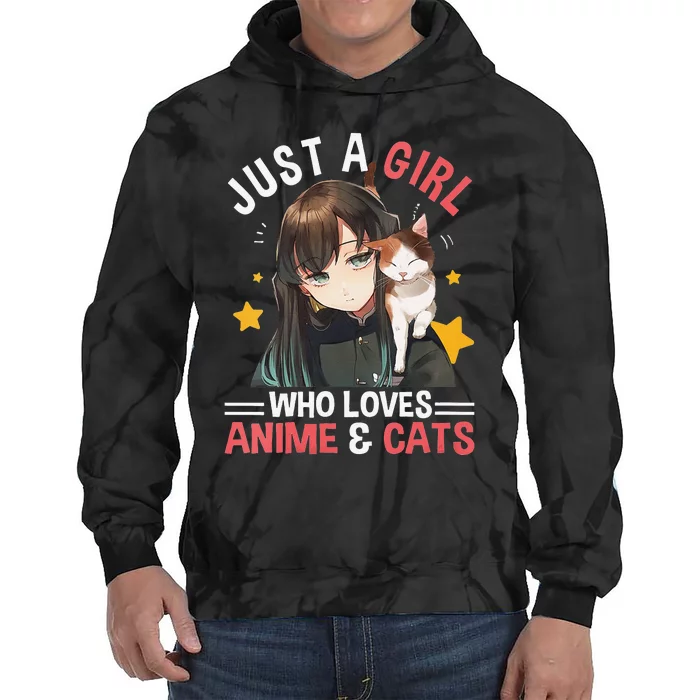 Just A Who Loves Anime & Cats Cute Gifts Teenager Tie Dye Hoodie