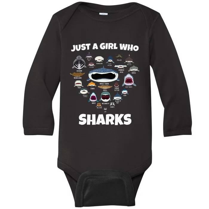 Just A Who Loves Sharks Shark Faces Shark Baby Long Sleeve Bodysuit