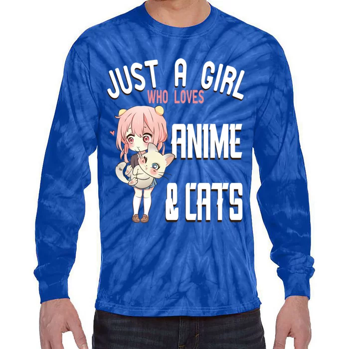 Just A Who Loves Anime And Cats Lover For N Gift Tie-Dye Long Sleeve Shirt