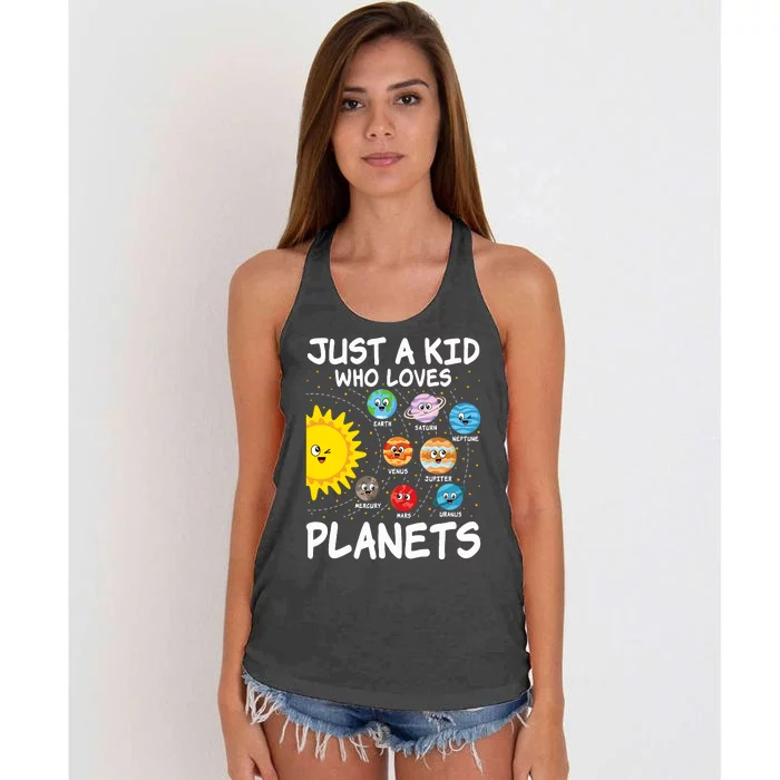 Just A Who Loves Planets Space Solar System Boy Girl Women's Knotted Racerback Tank