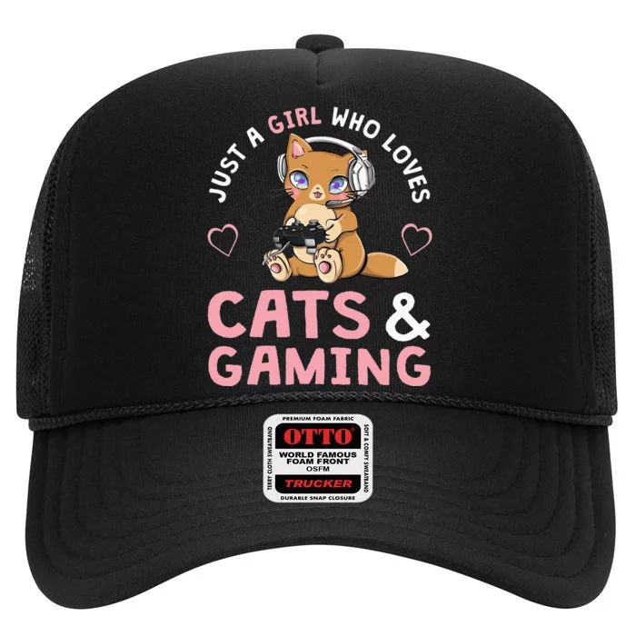 Just A  Who Loves Cats And Gaming Cute Gamer Cat High Crown Mesh Trucker Hat