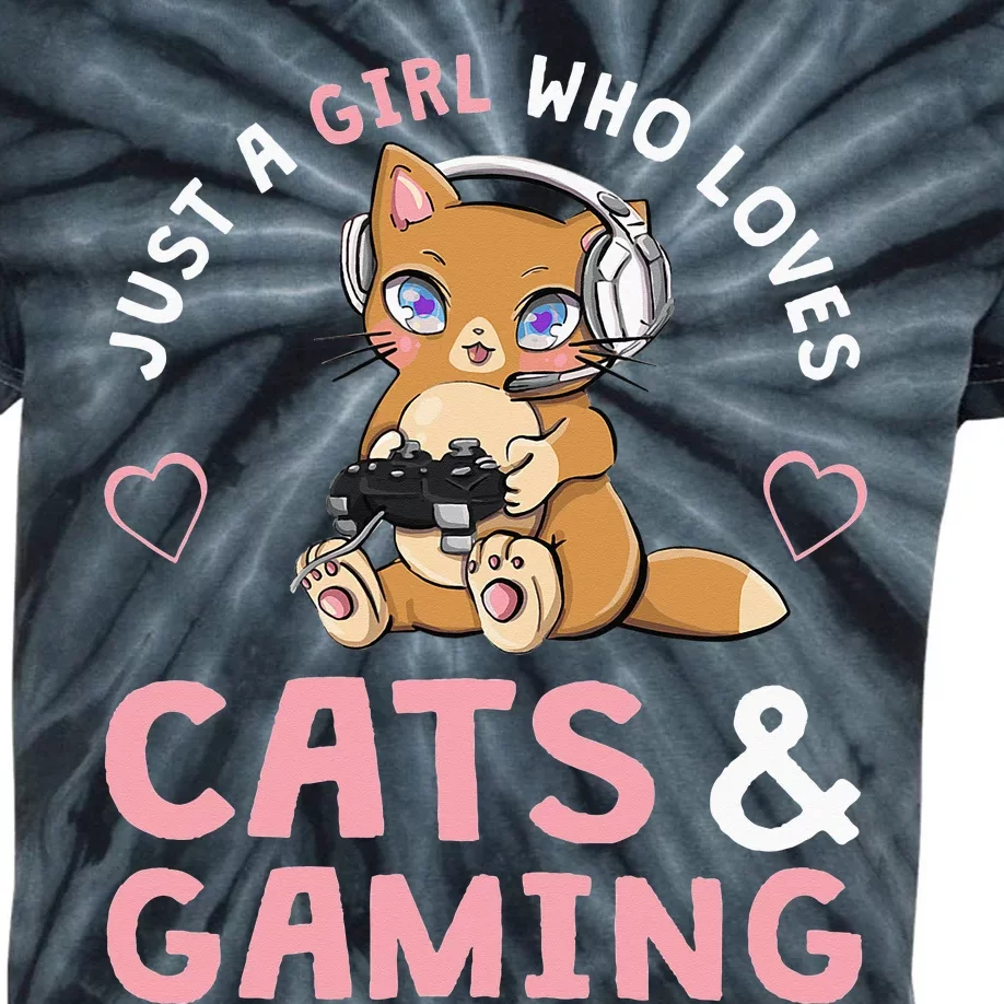 Just A  Who Loves Cats And Gaming Cute Gamer Cat Kids Tie-Dye T-Shirt