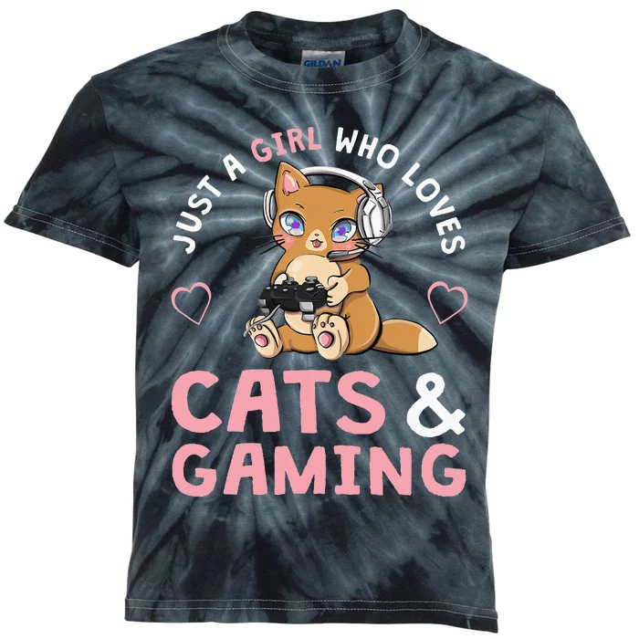 Just A  Who Loves Cats And Gaming Cute Gamer Cat Kids Tie-Dye T-Shirt