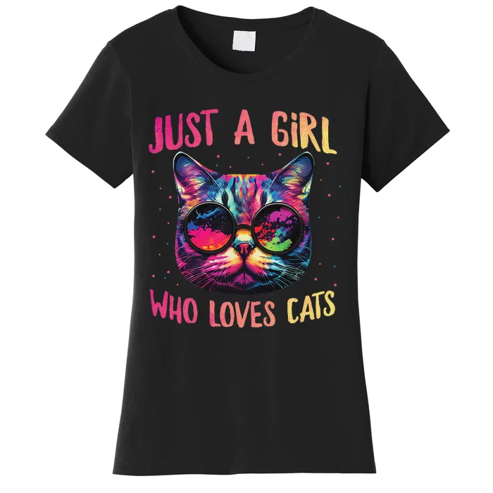 Just A  Who Loves Cats Colorful Cat Watercolor Women's T-Shirt