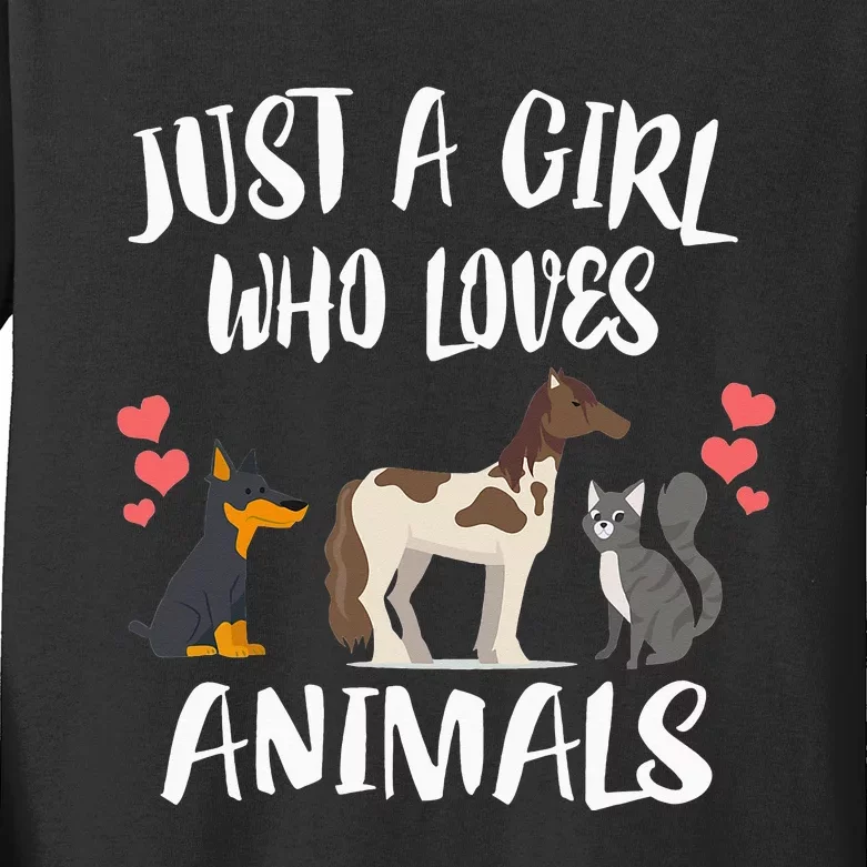 Just A Who Loves Animals Dog Cat Horse Kids Long Sleeve Shirt