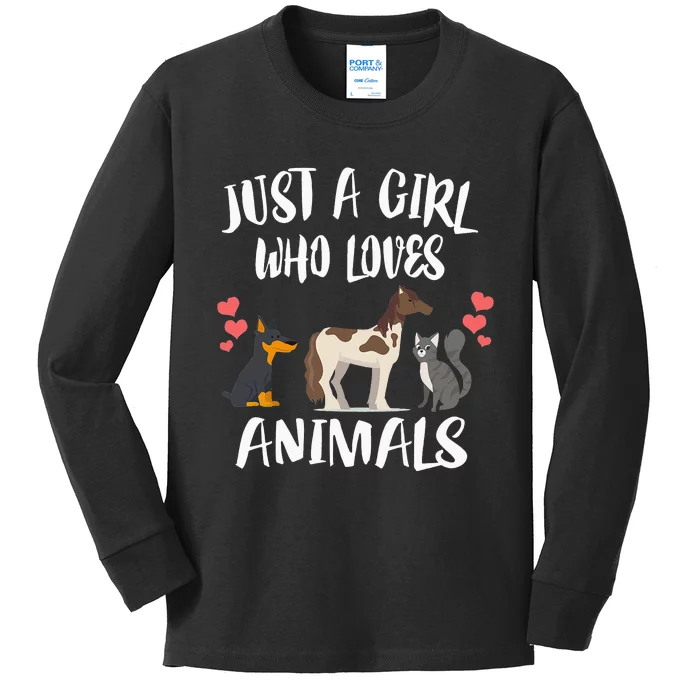 Just A Who Loves Animals Dog Cat Horse Kids Long Sleeve Shirt