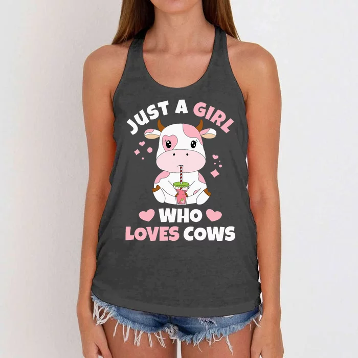 Just A  Who Loves Cows Cute Cow Cow Women's Knotted Racerback Tank