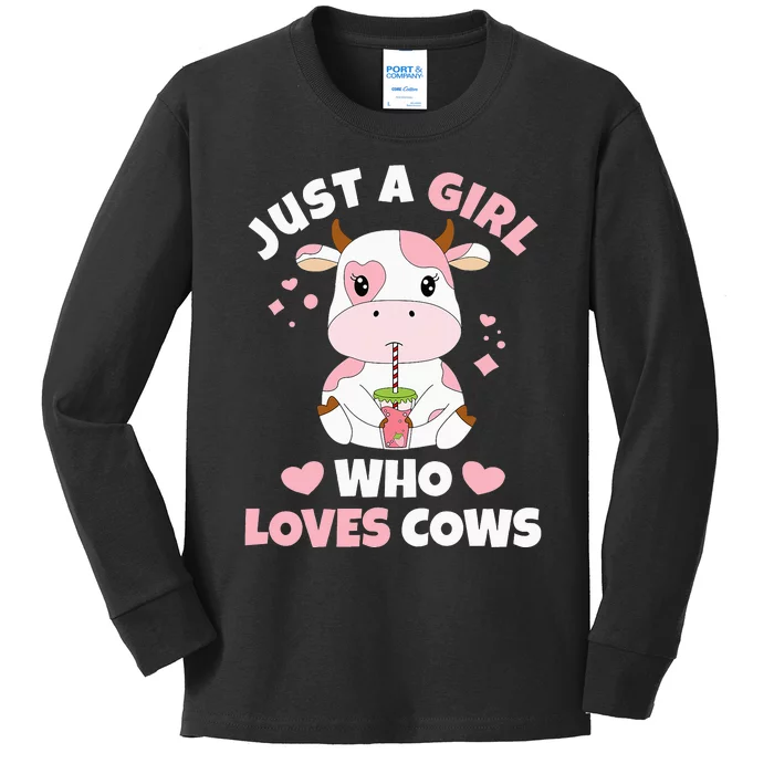 Just A  Who Loves Cows Cute Cow Cow Kids Long Sleeve Shirt