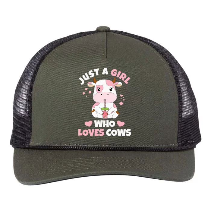 Just A  Who Loves Cows Cute Cow Cow Retro Rope Trucker Hat Cap