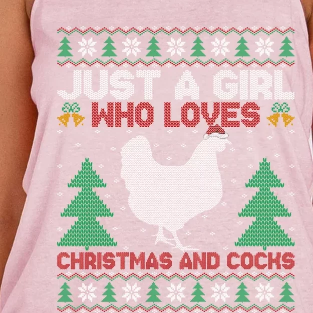 Just A Who Loves Christmas And Cocks Chicken Christmas Funny Gift Women's Knotted Racerback Tank