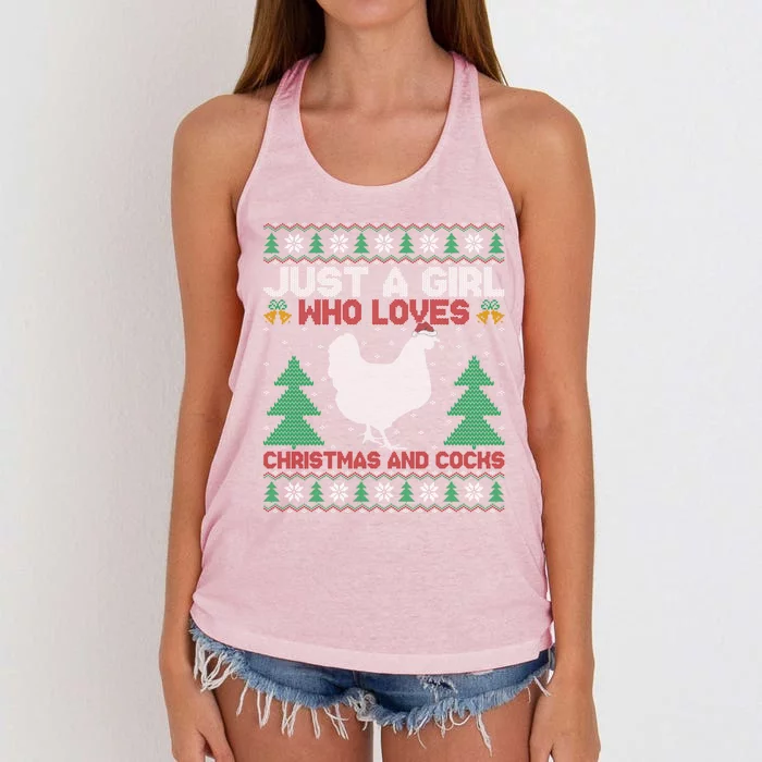 Just A Who Loves Christmas And Cocks Chicken Christmas Funny Gift Women's Knotted Racerback Tank