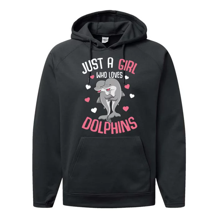 Just A  Who Loves Dolphins Performance Fleece Hoodie