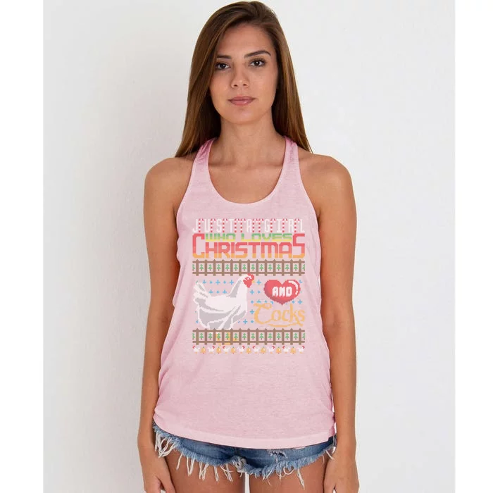 Just A Who Loves Christmas And Cocks Chicken Farmer Cute Gift Women's Knotted Racerback Tank