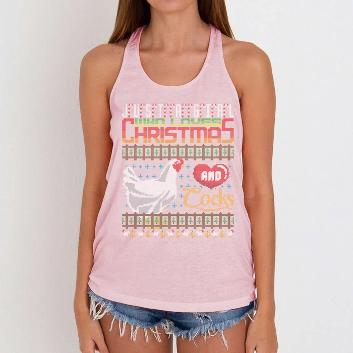 Just A Who Loves Christmas And Cocks Chicken Farmer Cute Gift Women's Knotted Racerback Tank