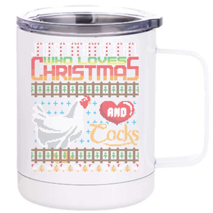 Just A Who Loves Christmas And Cocks Chicken Farmer Cute Gift Front & Back 12oz Stainless Steel Tumbler Cup