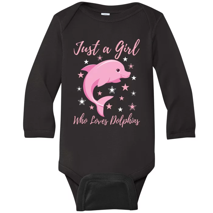 Just A Who Loves Dolphins Design Birthday Ocean Baby Long Sleeve Bodysuit