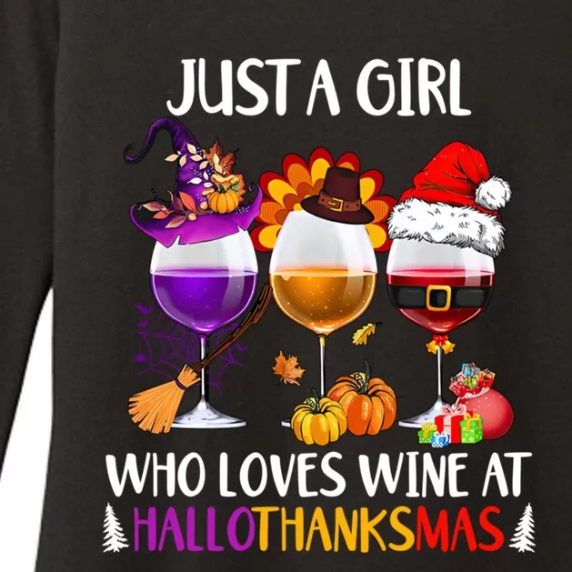 Just A Who Loves Wine At Hallothanksmas Gift Womens CVC Long Sleeve Shirt