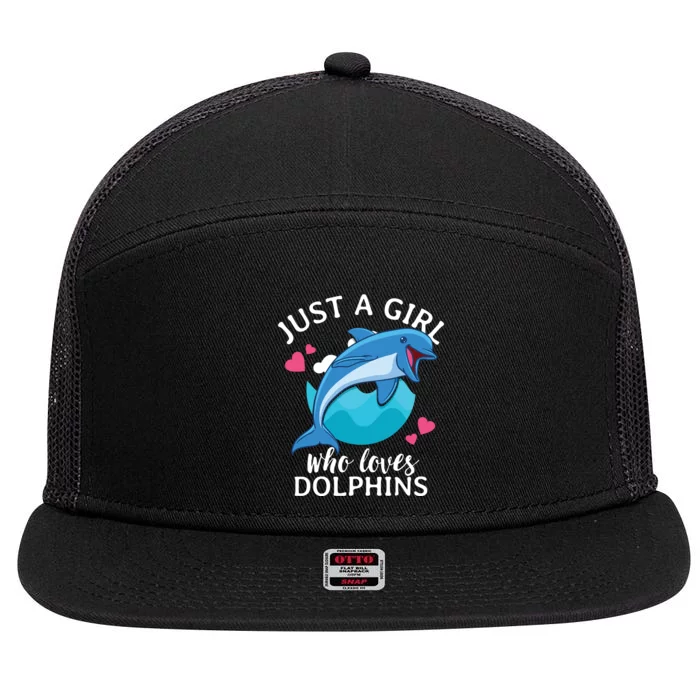 Just A Who Loves Dolphins 7 Panel Mesh Trucker Snapback Hat