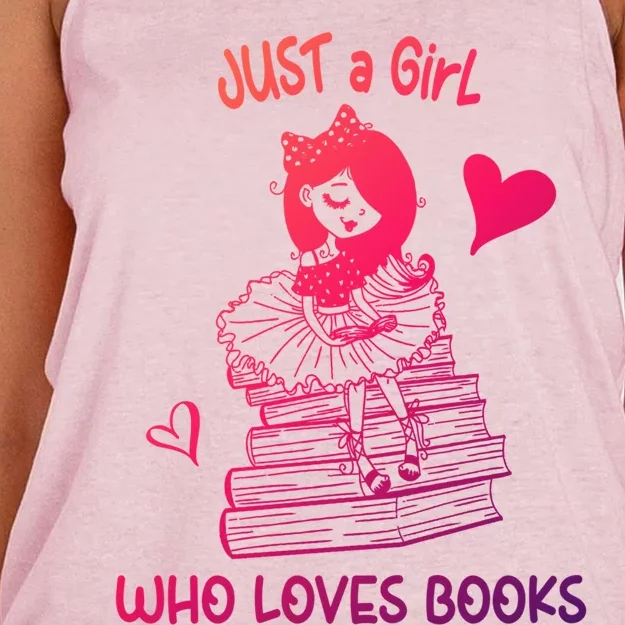 Just A Who Loves Books Reading Book Cute Heart Bookish Gift Women's Knotted Racerback Tank