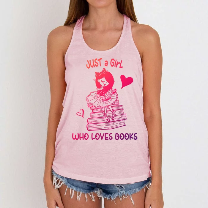 Just A Who Loves Books Reading Book Cute Heart Bookish Gift Women's Knotted Racerback Tank