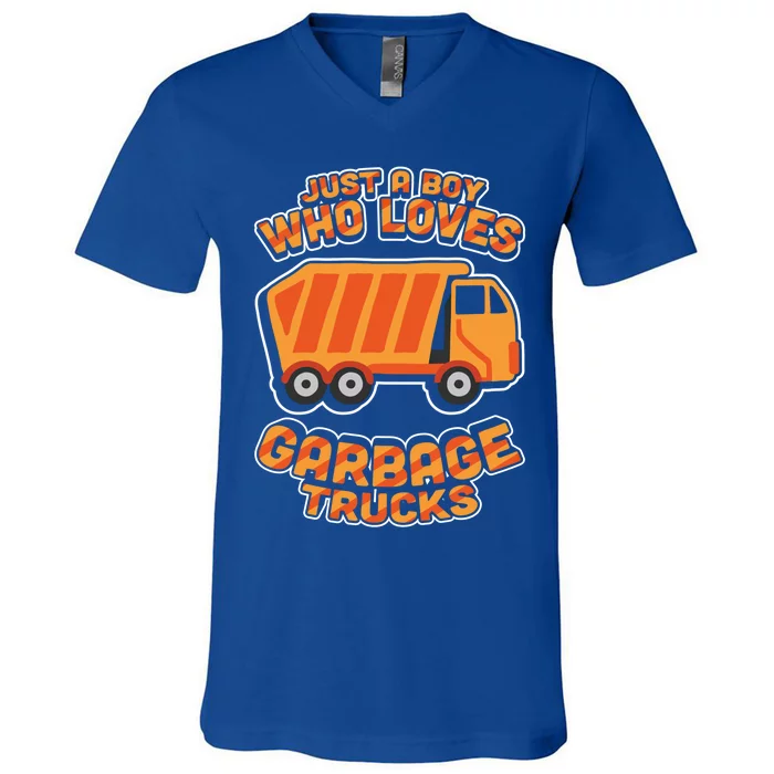 Just A Who Loves Garbage Trucks Funny Trash Trucks Cute Gift V-Neck T-Shirt