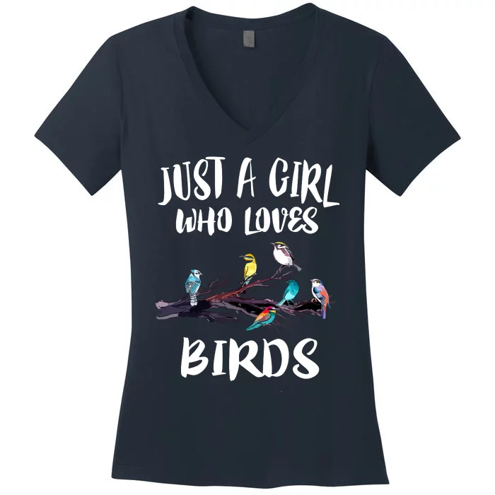 Just A Who Loves Birds Birding Lovers Birdwatcher Women's V-Neck T-Shirt