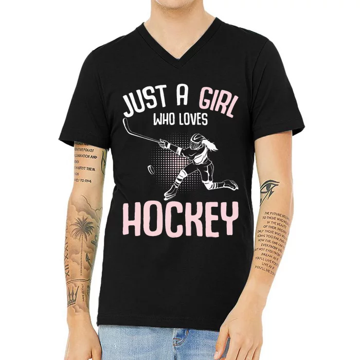 Just a  who loves Hockey Ice V-Neck T-Shirt