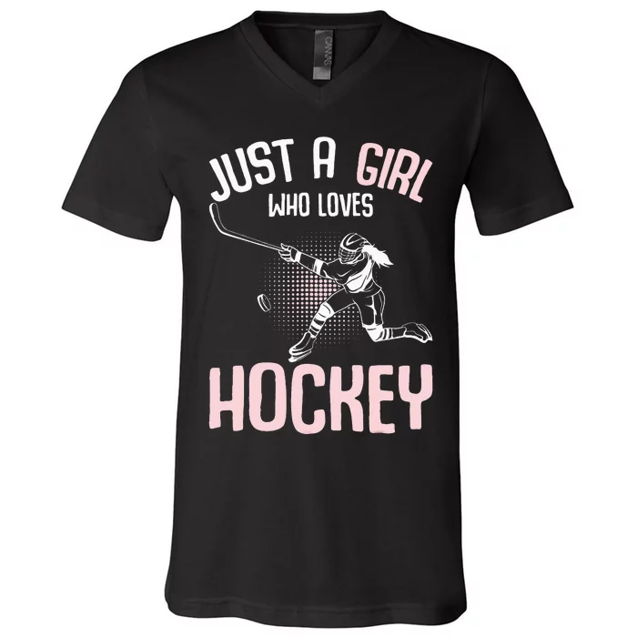 Just a  who loves Hockey Ice V-Neck T-Shirt