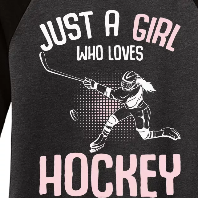 Just a  who loves Hockey Ice Women's Tri-Blend 3/4-Sleeve Raglan Shirt